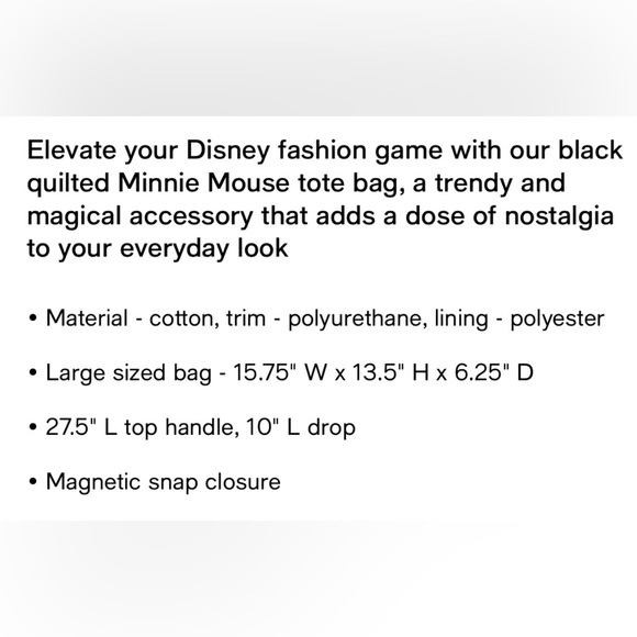 DISNEY MICKEY QUILTED TOTE BAG 
COLOR BLACK AND WHITE - Picture 11 of 12